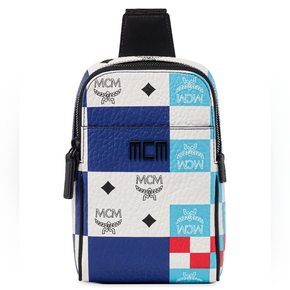 💙MCM MINI TECH CHECKERED MONOGRAM SLING BAG